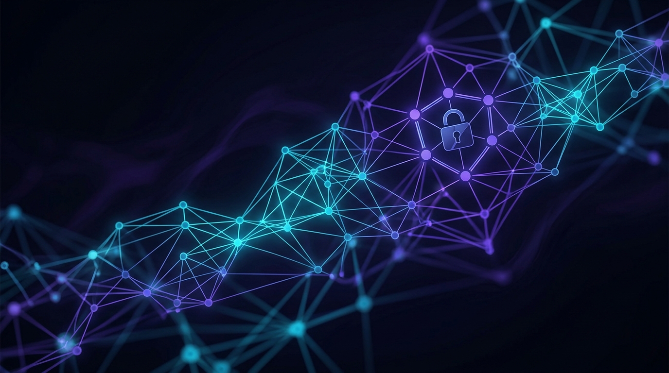 Sicheres neuronales Netzwerk mit Schweizer-Safety-Lock im violetten Schutzschild auf dunklem technischem Hintergrund